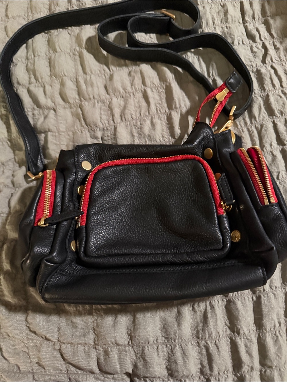 Hammitt Cargo Crossbody – Black Pebbled Leather w/ Red Trim & Gold Hardware - Picture 4 of 4
